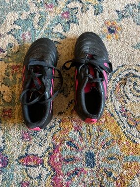 Adidas- Kids Black and Pink Soccer Cleats